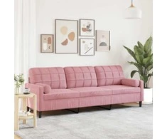 Trivietė sofa su pagalvėlėmis, rožinės spalvos, 210cm, aksomas