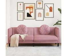 Trivietė sofa su pagalvėlėmis, rožinės spalvos, aksomas