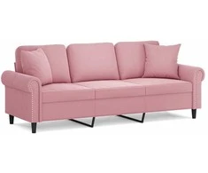 Trivietė sofa su pagalvėlėmis, rožinės spalvos, 180cm, aksomas