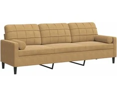 Trivietė sofa su pagalvėlėmis, rudos spalvos, 210cm, aksomas