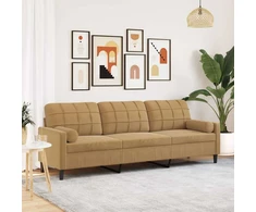 Trivietė sofa su pagalvėlėmis, rudos spalvos, 210cm, aksomas