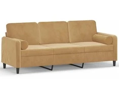 Trivietė sofa su pagalvėlėmis, rudos spalvos, 180cm, aksomas