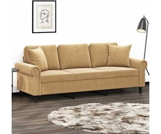 Trivietė sofa su pagalvėlėmis, rudos spalvos, 180cm, aksomas