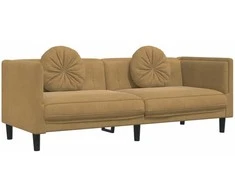 Trivietė sofa su pagalvėlėmis, rudos spalvos, aksomas