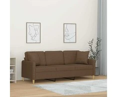 Trivietė sofa su pagalvėlėmis, rudos spalvos, 180cm, audinys
