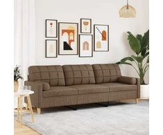 Trivietė sofa su pagalvėlėmis, rudos spalvos, 210cm, audinys