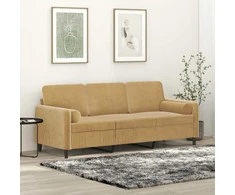 Trivietė sofa su pagalvėlėmis, rudos spalvos, 180cm, aksomas