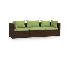 Trivietė sofa su pagalvėlėmis, rudos spalvos, poliratanas