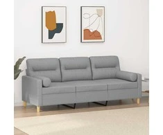 Trivietė sofa su pagalvėlėmis, šviesiai pilka, 180cm, audinys