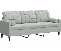 Trivietė sofa su pagalvėlėmis, šviesiai pilka, 180cm, aksomas
