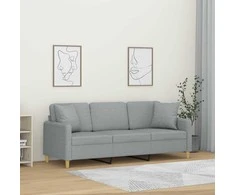 Trivietė sofa su pagalvėlėmis, šviesiai pilka, 180cm, audinys