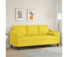 Trivietė sofa su pagalvėlėmis, šviesiai geltona, 180cm, audinys