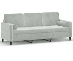 Trivietė sofa su pagalvėlėmis, šviesiai pilka, 180cm, aksomas