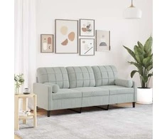 Trivietė sofa su pagalvėlėmis, šviesiai pilka, 180cm, aksomas