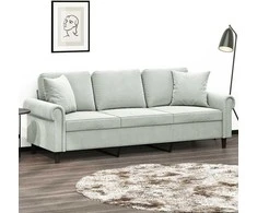 Trivietė sofa su pagalvėlėmis, šviesiai pilka, 180cm, aksomas