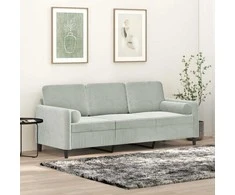 Trivietė sofa su pagalvėlėmis, šviesiai pilka, 180cm, aksomas