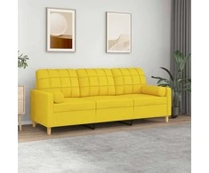 Trivietė sofa su pagalvėlėmis, šviesiai geltona, 180cm, audinys