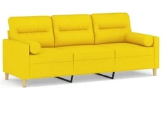 Trivietė sofa su pagalvėlėmis, šviesiai geltona, 180cm, audinys