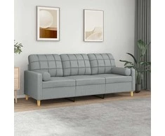 Trivietė sofa su pagalvėlėmis, šviesiai pilka, 180cm, audinys