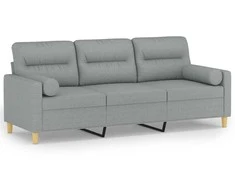Trivietė sofa su pagalvėlėmis, šviesiai pilka, 180cm, audinys