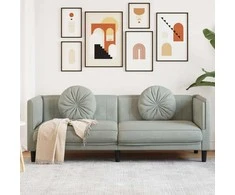 Trivietė sofa su pagalvėlėmis, šviesiai pilkos spalvos, aksomas