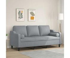 Trivietė sofa su pagalvėlėmis, šviesiai pilka, 180cm, audinys