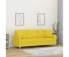 Trivietė sofa su pagalvėlėmis, šviesiai geltona, 180cm, audinys