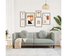 Trivietė sofa su pagalvėlėmis, šviesiai pilkos spalvos, aksomas