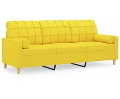 Trivietė sofa su pagalvėlėmis, šviesiai geltona, 180cm, audinys