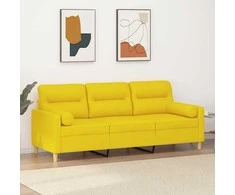 Trivietė sofa su pagalvėlėmis, šviesiai geltona, 180cm, audinys