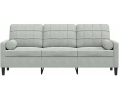 Trivietė sofa su pagalvėlėmis, šviesiai pilka, 180cm, aksomas