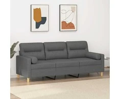 Trivietė sofa su pagalvėlėmis, tamsiai pilka, 180cm, audinys