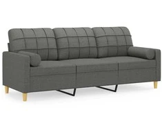 Trivietė sofa su pagalvėlėmis, tamsiai pilka, 180cm, audinys