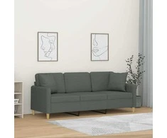 Trivietė sofa su pagalvėlėmis, tamsiai pilka, 180cm, audinys