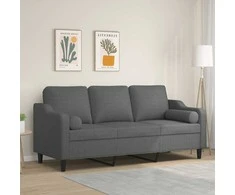 Trivietė sofa su pagalvėlėmis, tamsiai pilka, 180cm, audinys