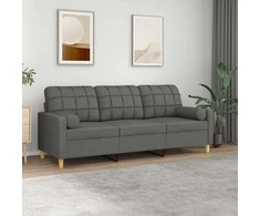 Trivietė sofa su pagalvėlėmis, tamsiai pilka, 180cm, audinys