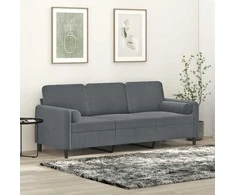 Trivietė sofa su pagalvėlėmis, tamsiai pilka, 180cm, aksomas