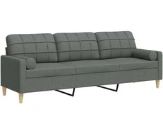 Trivietė sofa su pagalvėlėmis, tamsiai pilka, 210cm, audinys