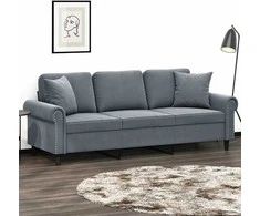 Trivietė sofa su pagalvėlėmis, tamsiai pilka, 180cm, aksomas
