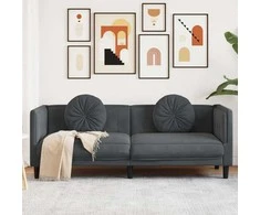 Trivietė sofa su pagalvėlėmis, tamsiai pilkos spalvos, aksomas