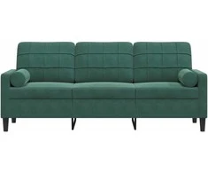 Trivietė sofa su pagalvėlėmis, tamsiai žalia, 180cm, aksomas