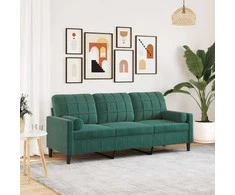 Trivietė sofa su pagalvėlėmis, tamsiai žalia, 180cm, aksomas