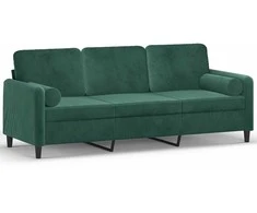 Trivietė sofa su pagalvėlėmis, tamsiai žalia, 180cm, aksomas