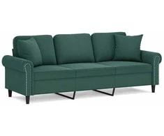 Trivietė sofa su pagalvėlėmis, tamsiai žalia, 180cm, aksomas