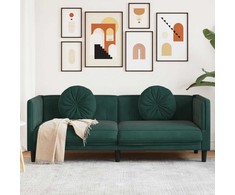 Trivietė sofa su pagalvėlėmis, tamsiai žalios spalvos, aksomas