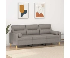Trivietė sofa su pagalvėlėmis, taupe spalvos, 180cm, audinys