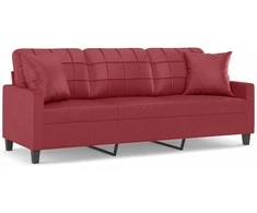 Trivietė sofa su pagalvėlėmis, vyno, 180cm, dirbtinė oda