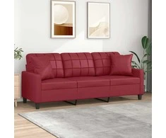 Trivietė sofa su pagalvėlėmis, vyno, 180cm, dirbtinė oda