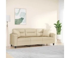 Trivietė sofa su pagalvėmis, kreminė, 180cm, audinys