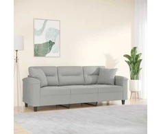 Trivietė sofa su pagalvėmis, pilka, 180cm, mikropluošto audinys